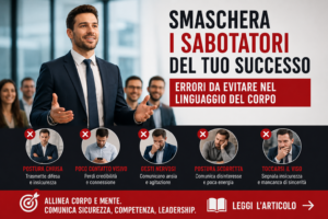 Errori nel linguaggio del corpo che sabotano il successo: postura chiusa, mancanza di contatto visivo e gesti nervosi