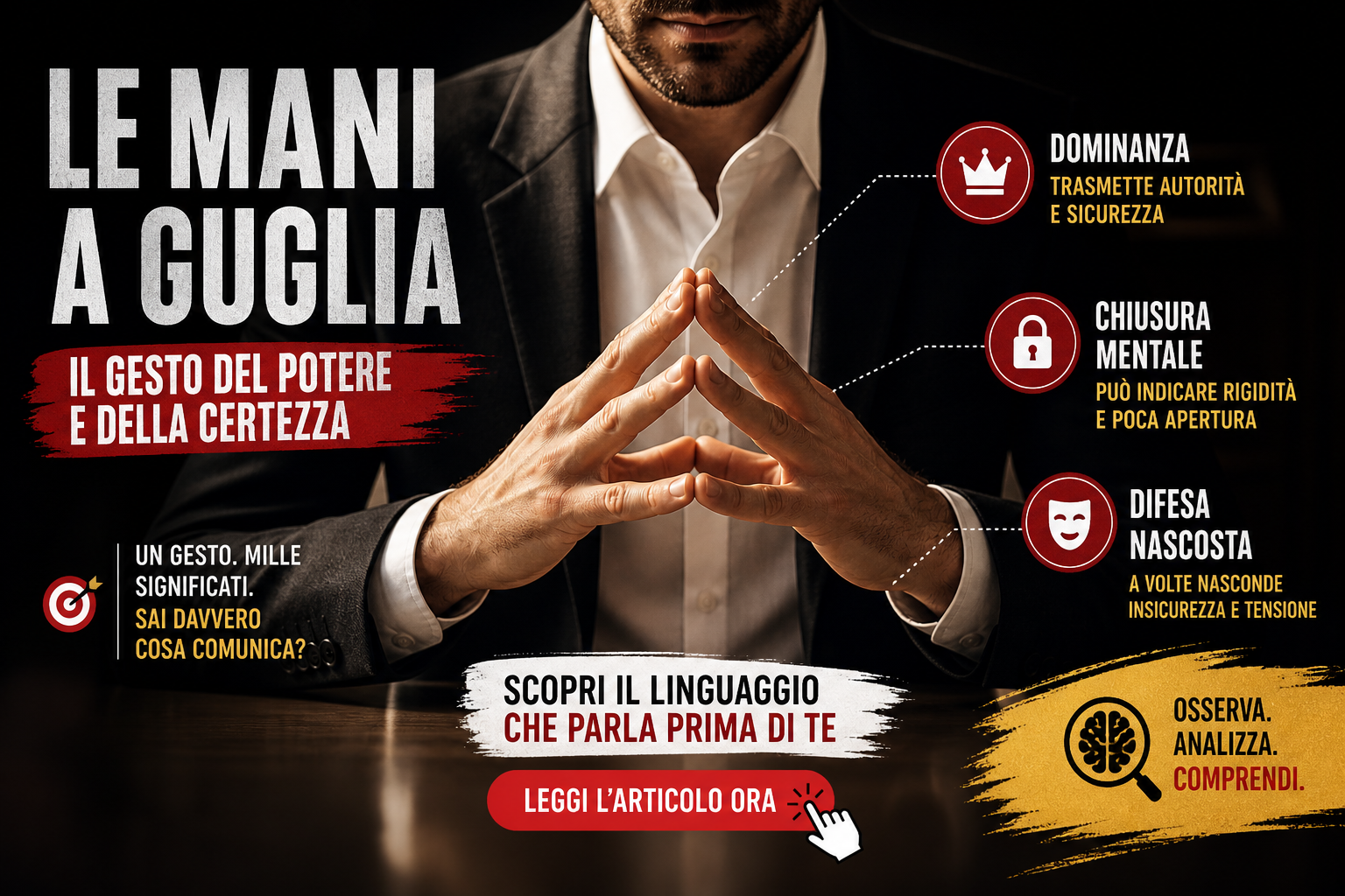 Mani a guglia: esempio di linguaggio del corpo che indica potere e sicurezza