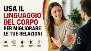 Linguaggio del corpo per migliorare le relazioni: contatto visivo, sorriso, postura e gesti aperti